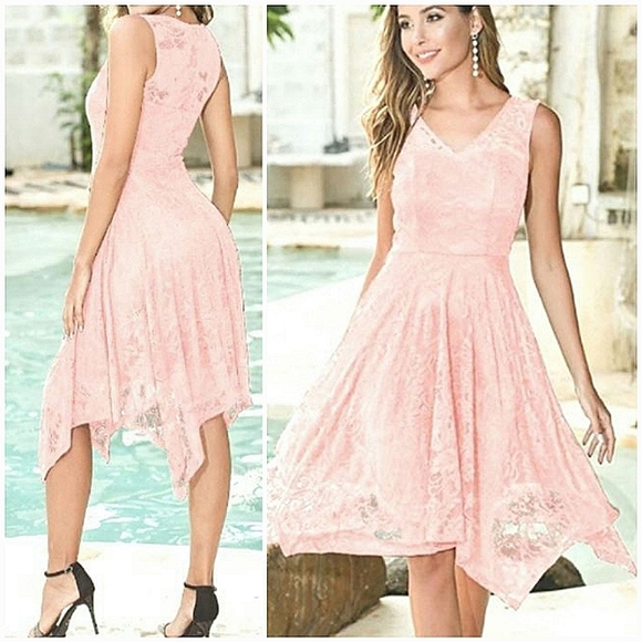 Venus Pink Champagne Lace Evening Dress - Picture 1 of 5